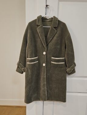 NWOT Olive Teddy Wool Shearling Long Coat